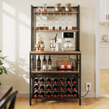 Wine Rack Table 21 Bottle Bakers & Glass Racks with Power Outlet Freestanding Floor Liquor Cabinet