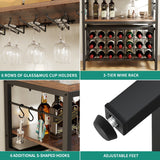 Wine Rack Table 21 Bottle Bakers & Glass Racks with Power Outlet Freestanding Floor Liquor Cabinet
