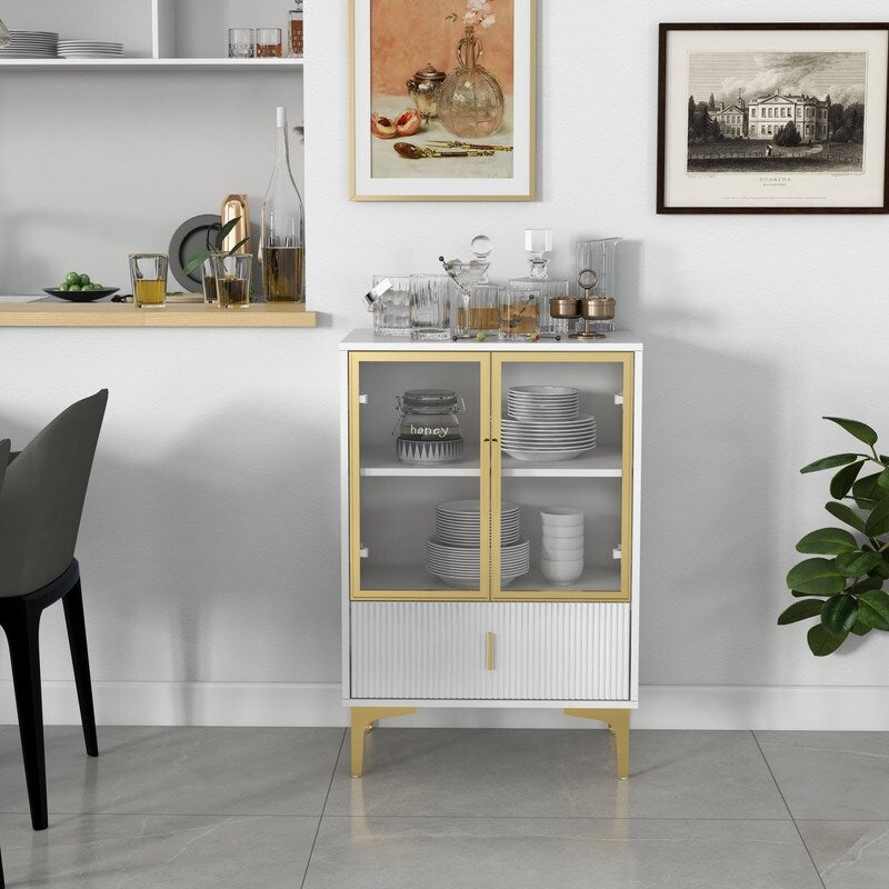 Wine cabinet with doors and drawers,glass wine rack and Bar Cabinet with storage room