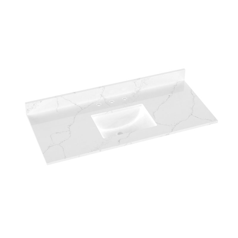Winette 49" x 22" Quartz Bathroom Vanity Top with White Rectangular Cermic Sink and Backsplash