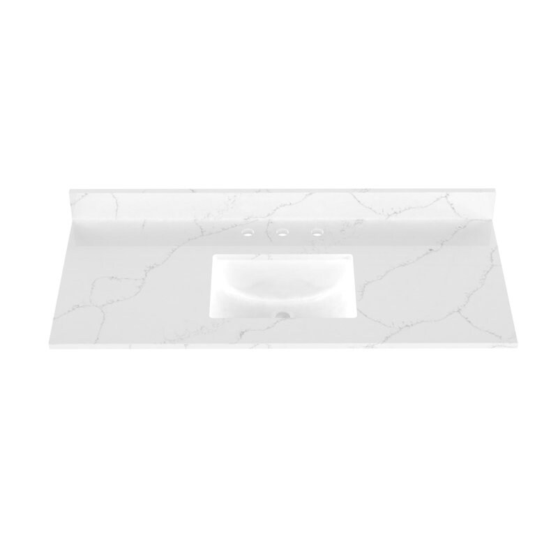 Winette 49" x 22" Quartz Bathroom Vanity Top with White Rectangular Cermic Sink and Backsplash