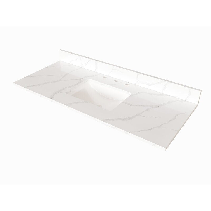 Winette 49" x 22" Quartz Bathroom Vanity Top with White Rectangular Cermic Sink and Backsplash