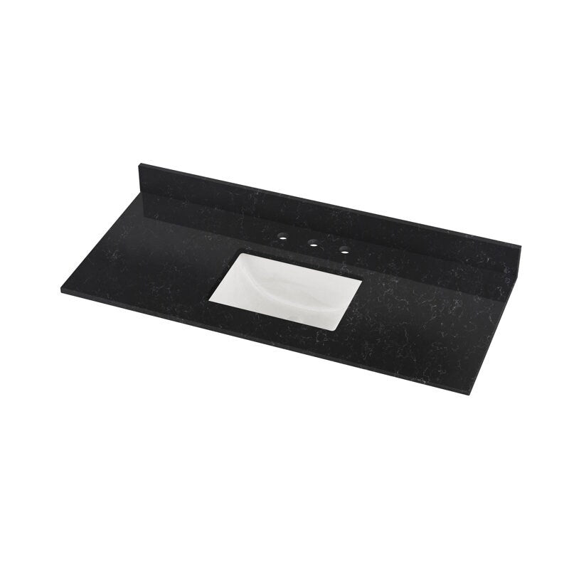 Winette 49" x 22" Quartz Bathroom Vanity Top with White Rectangular Cermic Sink and Backsplash