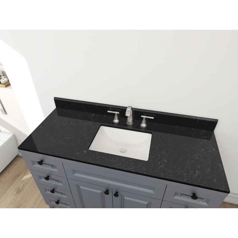 Winette 49" x 22" Quartz Bathroom Vanity Top with White Rectangular Cermic Sink and Backsplash