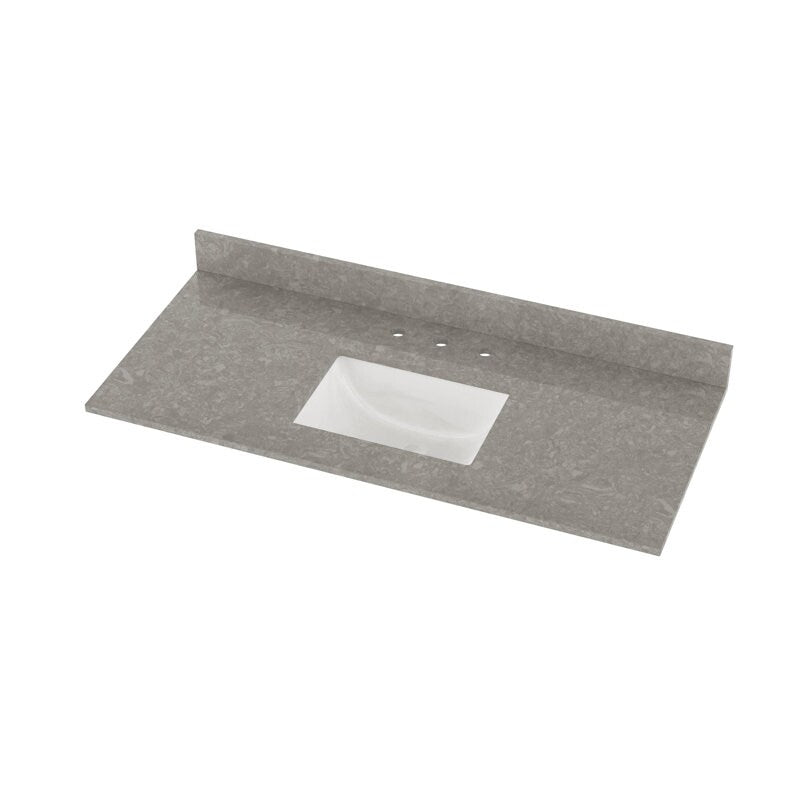 Winette 49" x 22" Quartz Bathroom Vanity Top with White Rectangular Cermic Sink and Backsplash