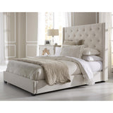 Cream Wingback Button-tufted Queen Bed