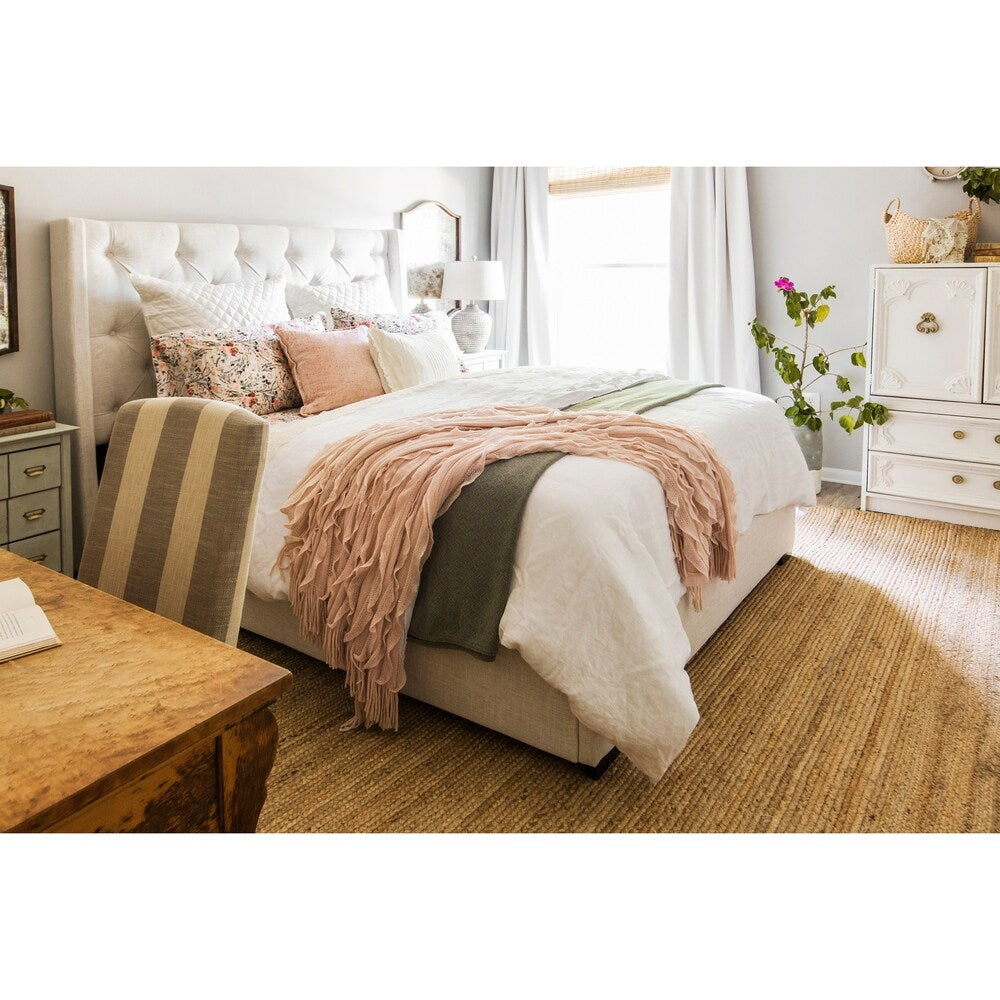 Cream Wingback Button-tufted Queen Bed