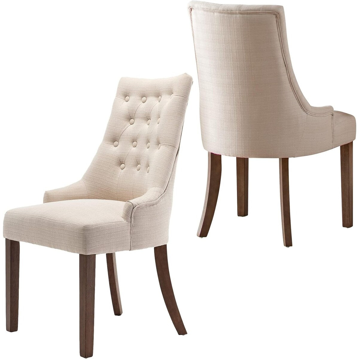 Wingback Upholstered Dining Chairs Set of 2, Fabric Side Dining Room Chairs with Tufted Button