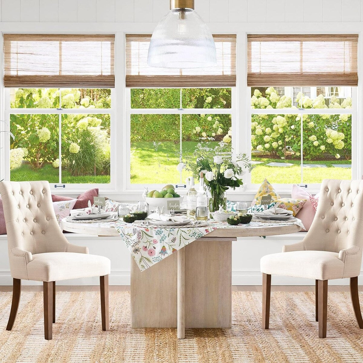 Wingback Upholstered Dining Chairs Set of 2, Fabric Side Dining Room Chairs with Tufted Button