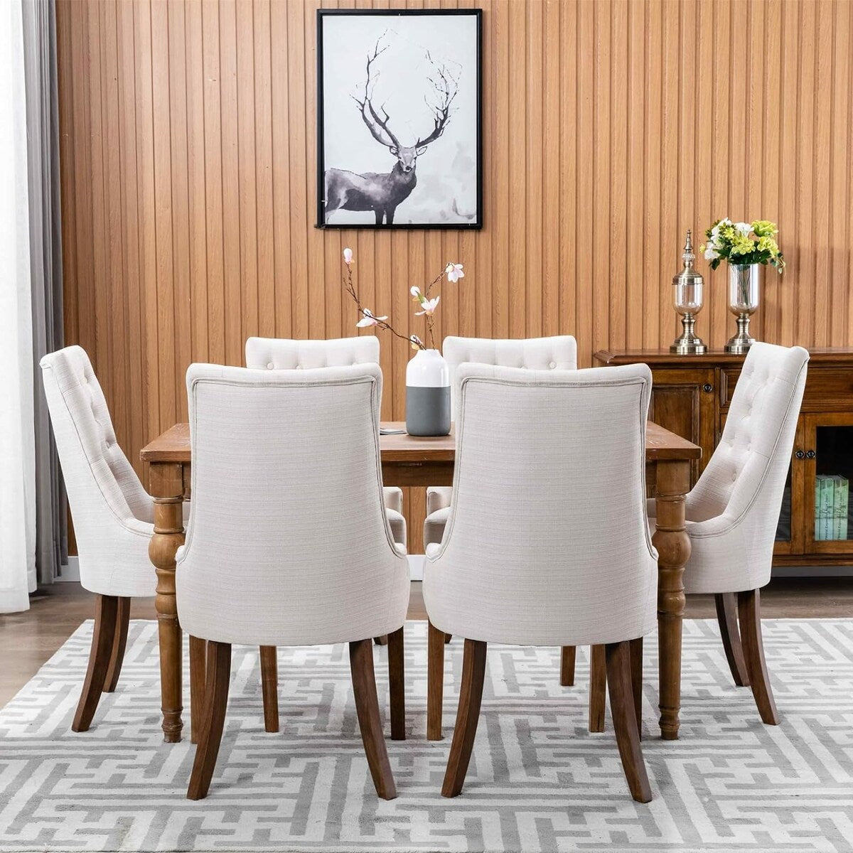Wingback Upholstered Dining Chairs Set of 2, Fabric Side Dining Room Chairs with Tufted Button