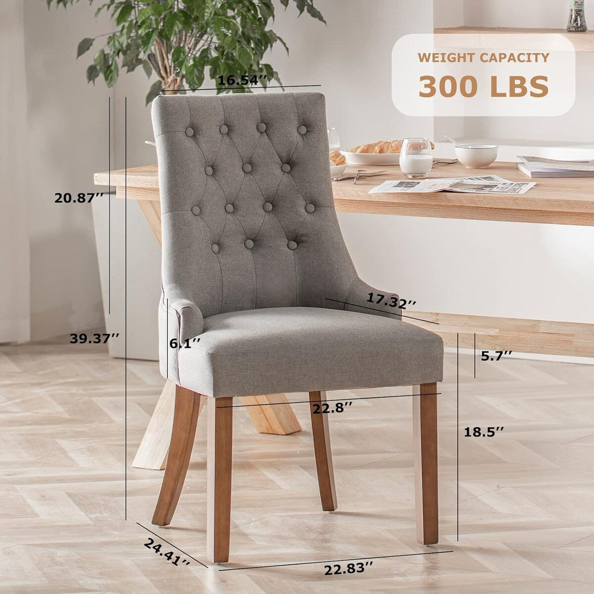Wingback Upholstered Dining Chairs Set of 2, Fabric Side Dining Room Chairs with Tufted Button