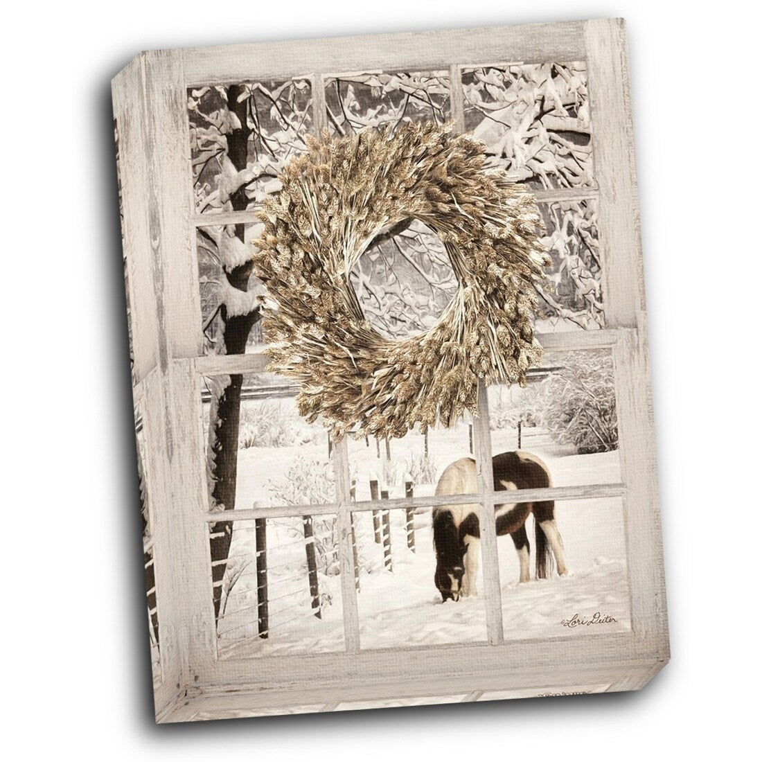 Winter Horse Window View 16x20 Gallery Wrapped Stretched Canvas