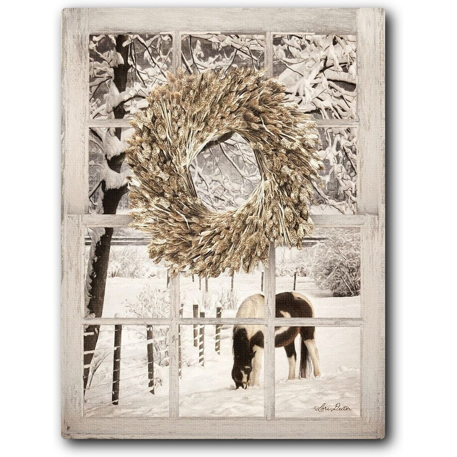 Winter Horse Window View 16x20 Gallery Wrapped Stretched Canvas