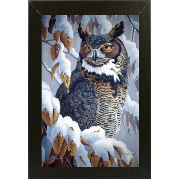 Winter Watch - Great Horned Owl-WILGOE5669 Framed Print 35.25"x23" by Wilhelm Goebel
