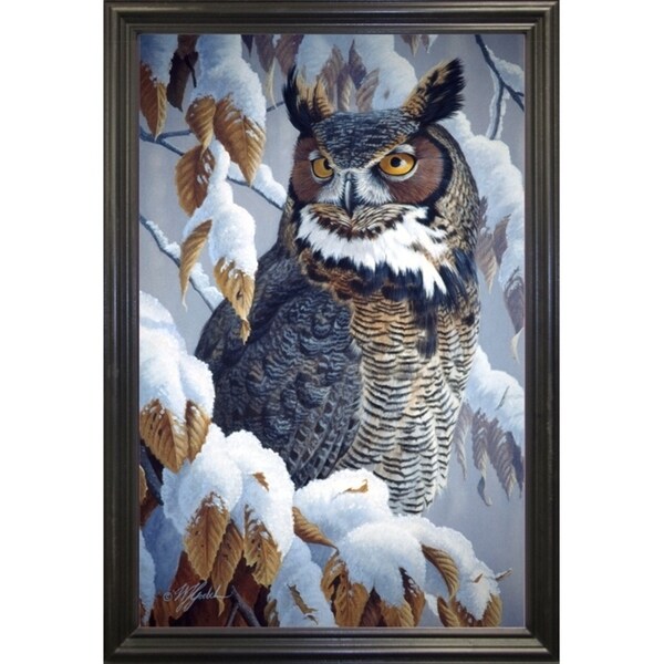 Winter Watch - Great Horned Owl-WILGOE5669 Framed Print 35.25"x23" by Wilhelm Goebel