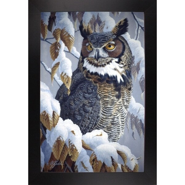 Winter Watch - Great Horned Owl-WILGOE5669 Framed Print 35.25"x23" by Wilhelm Goebel
