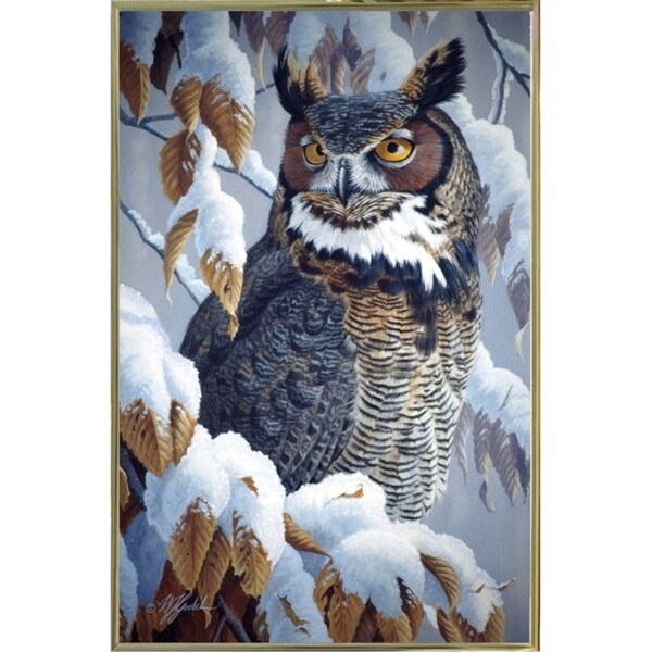 Winter Watch - Great Horned Owl-WILGOE5669 Framed Print 35.25"x23" by Wilhelm Goebel