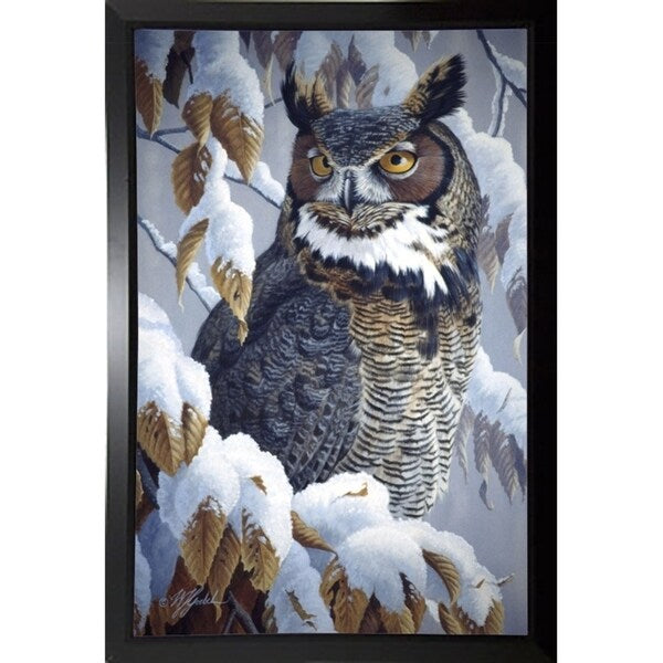 Winter Watch - Great Horned Owl-WILGOE5669 Framed Print 35.25"x23" by Wilhelm Goebel