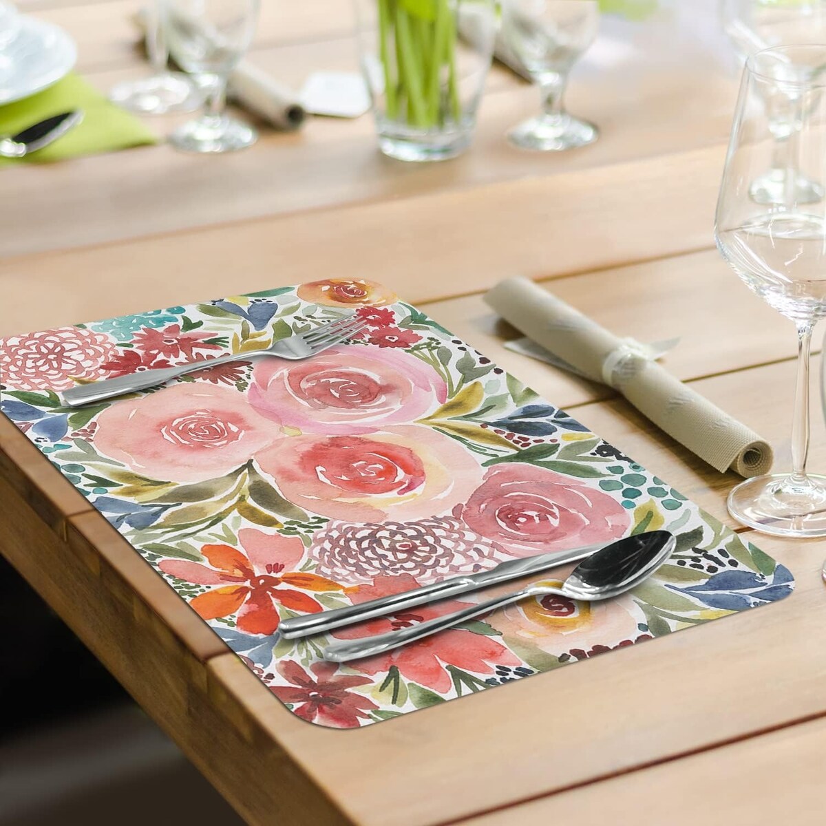 Wipe-Clean Reversible Decofoam Placemats, Full Bloom, Set of 4, Made in The USA