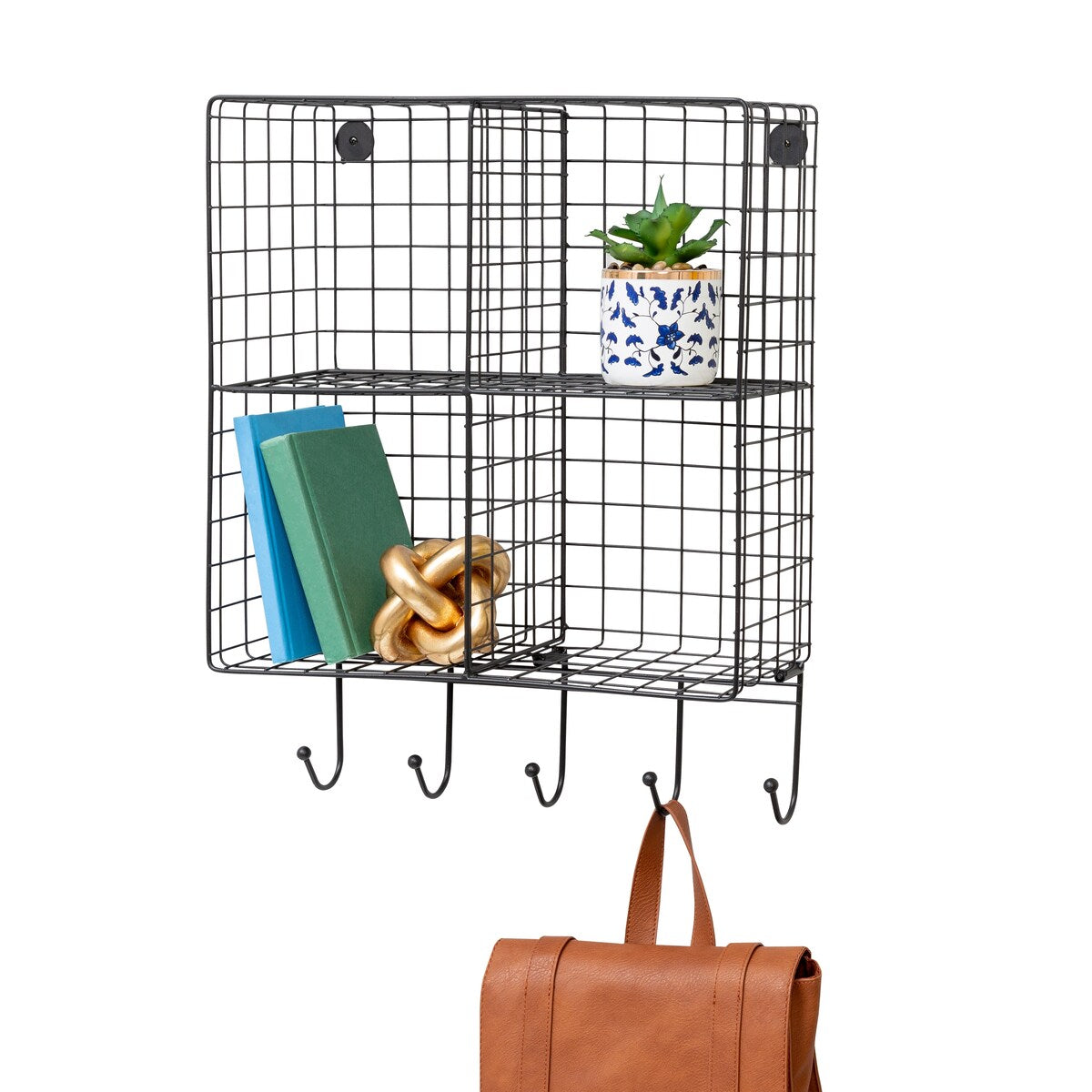 Honey-Can-Do Black Steel Wire Cubby Wall Entryway Shelf