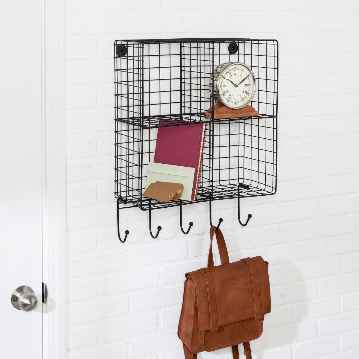 Honey-Can-Do Black Steel Wire Cubby Wall Entryway Shelf