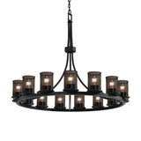 Wire Mesh Dakota 1 Tier Matte Black Ring Chandelier, Wire Mesh Cylinder w/ Flat Rim Shade