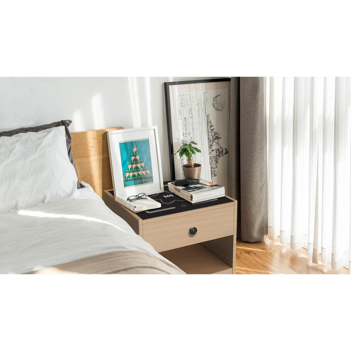 Nightstand with Wireless Charging Station