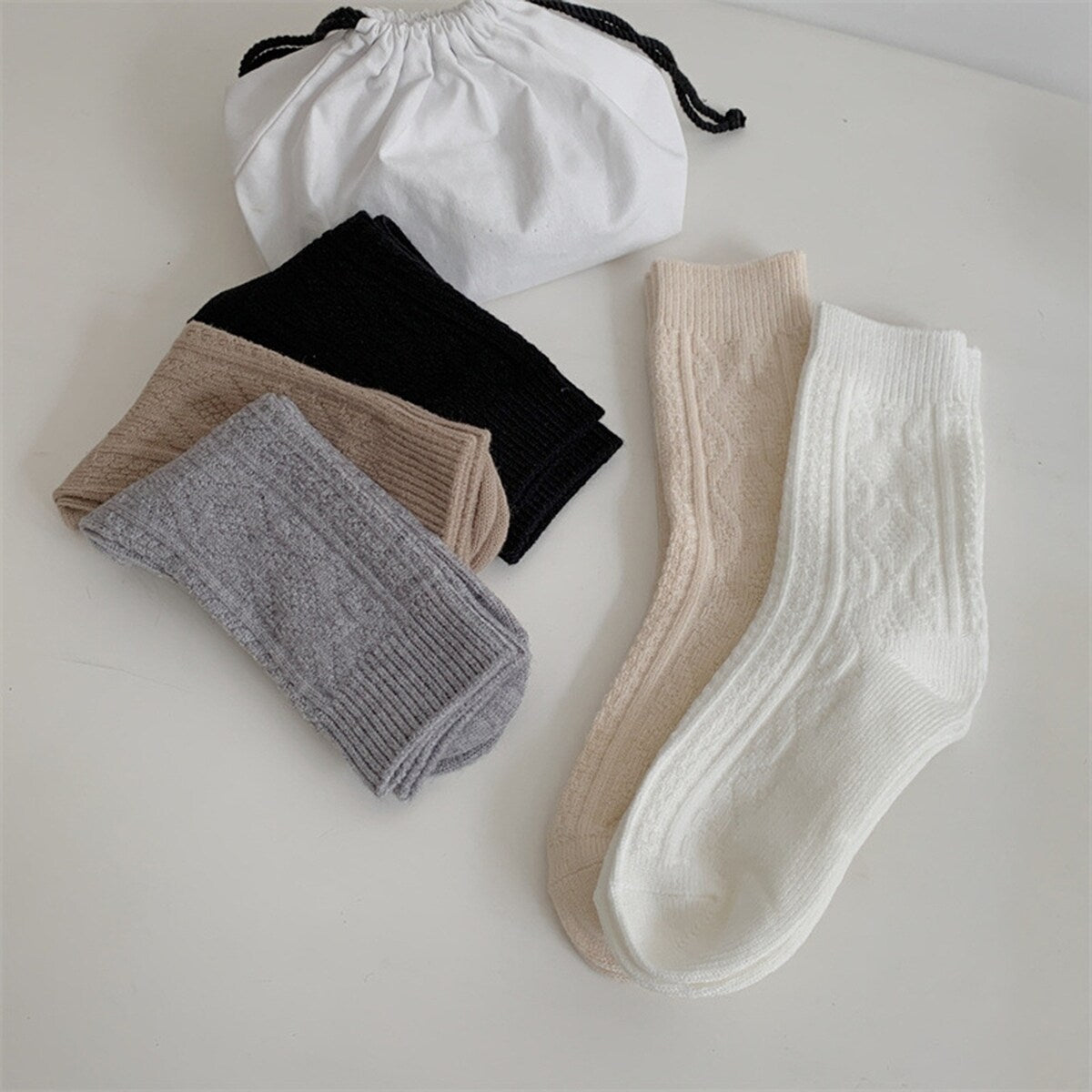 Women Fall Winter Socks MidTube Ankle Thick Knitted High Elasticity Solid Color Soft Warm AntiSlip No Sports Daily