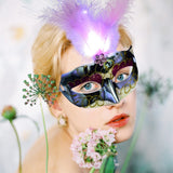 Women Venetian LED Fiber Mask Masquerade Fancy Dress Party Princess Feather Masks Cosplay Costume Halloween Mask