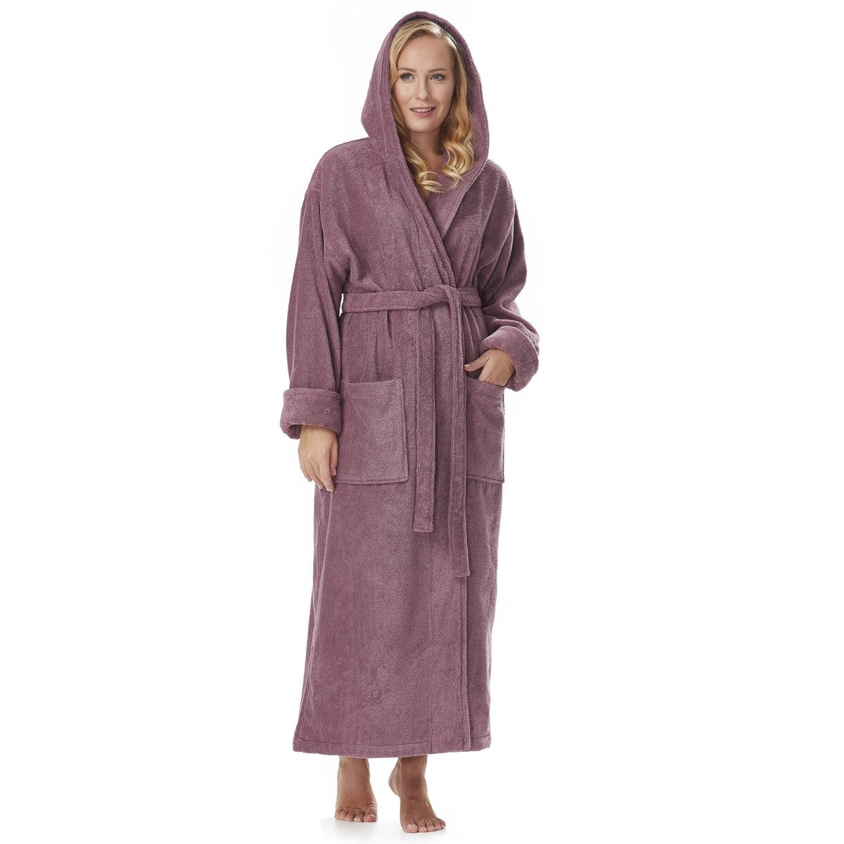 Women's Cotton Hooded Full Length Turkish Bathrobe