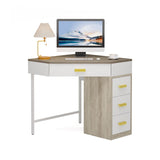 Wood/ Metal Corner Computer Desk Writing Table with 4 Drawers