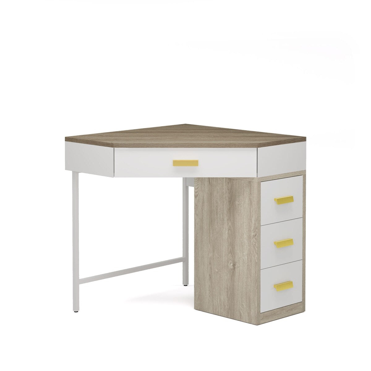 Wood/ Metal Corner Vanity Desk Small Dressing Table with 4 Drawers - N/A