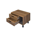 Wood 2 Drawer Nightstand Industrial Storage Cabinet Dresser with 1 Open Compartment and Metal Handle for Bedroom, Brown