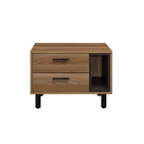 Wood 2 Drawer Nightstand Industrial Storage Cabinet Dresser with 1 Open Compartment and Metal Handle for Bedroom, Brown