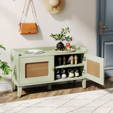 Wood 2-Tier Entryway Shoe Cabinet Bench with Doors for Living Room