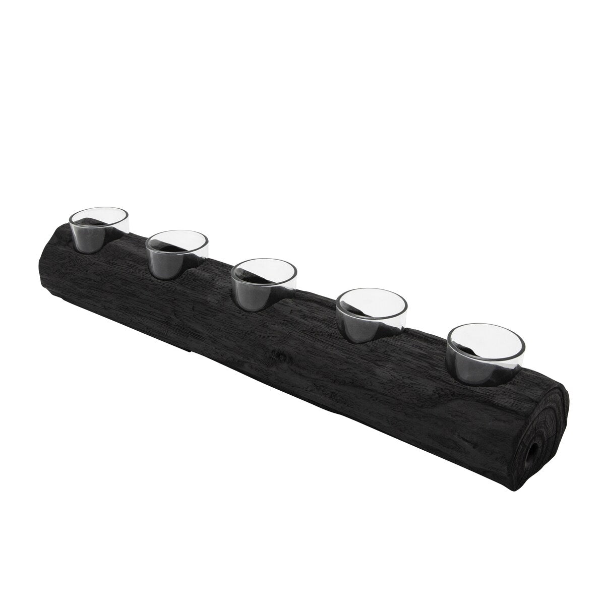 Wood 23" Log 5 Cup Tea Light Holder, Black 3.5"H - 23.25" x 4.0" x 3.5"