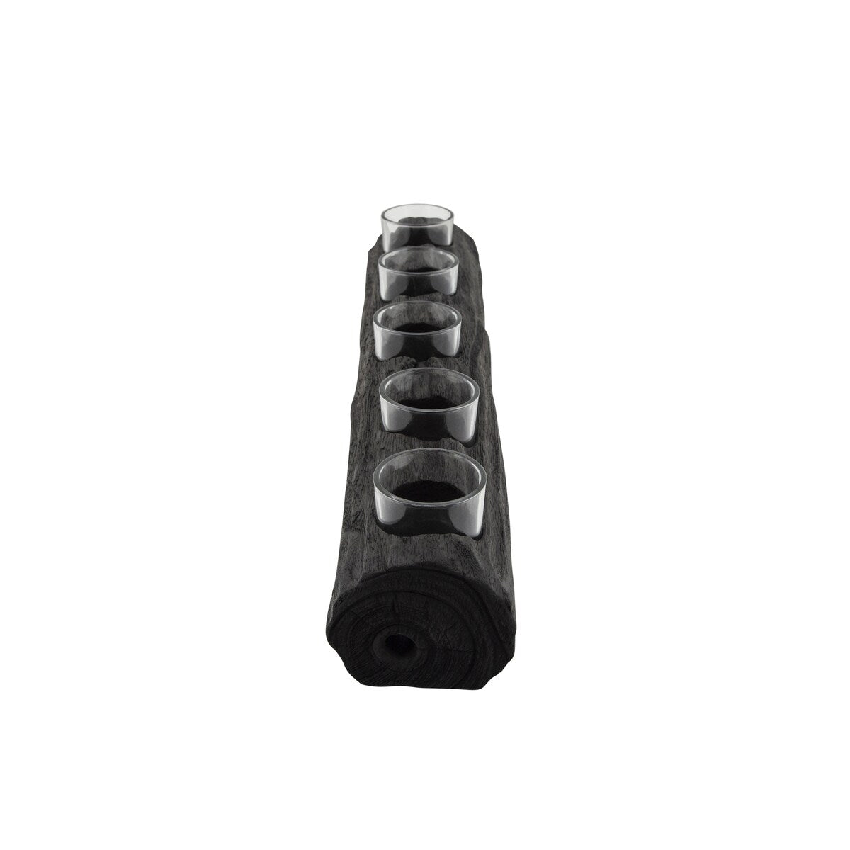 Wood 23" Log 5 Cup Tea Light Holder, Black 3.5"H - 23.25" x 4.0" x 3.5"