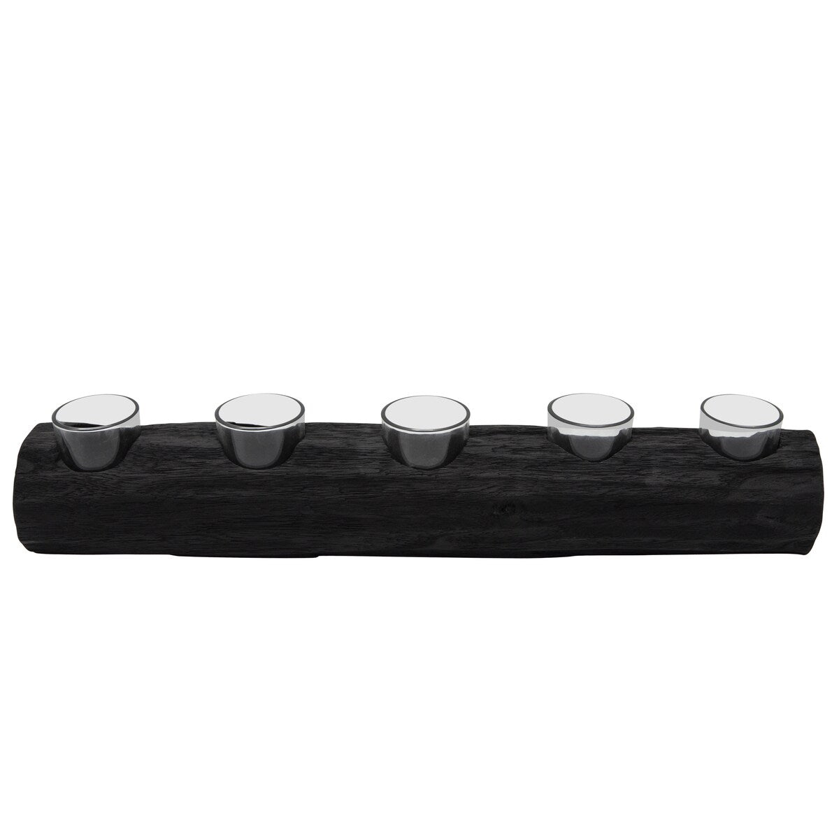 Wood 23" Log 5 Cup Tea Light Holder, Black 3.5"H - 23.25" x 4.0" x 3.5"