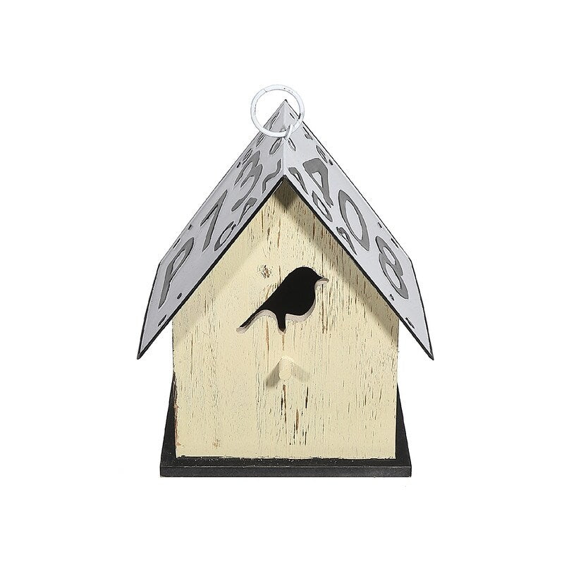 Wood Birdhouse With License Plate Roof (Bird-Yellow)