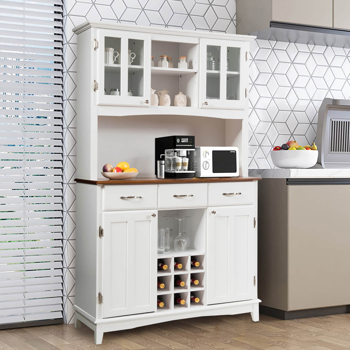 Wood Buffet Hutch Cabinet Kitchen Hutch Sideboard Buffet Cabinet