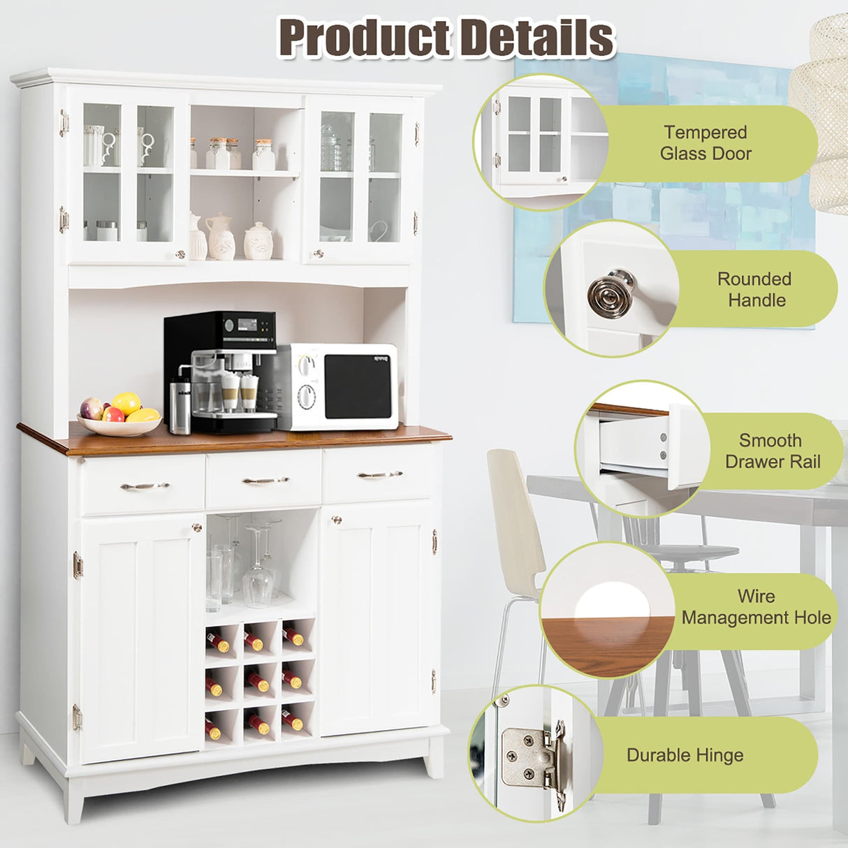 Wood Buffet Hutch Cabinet Kitchen Hutch Sideboard Buffet Cabinet
