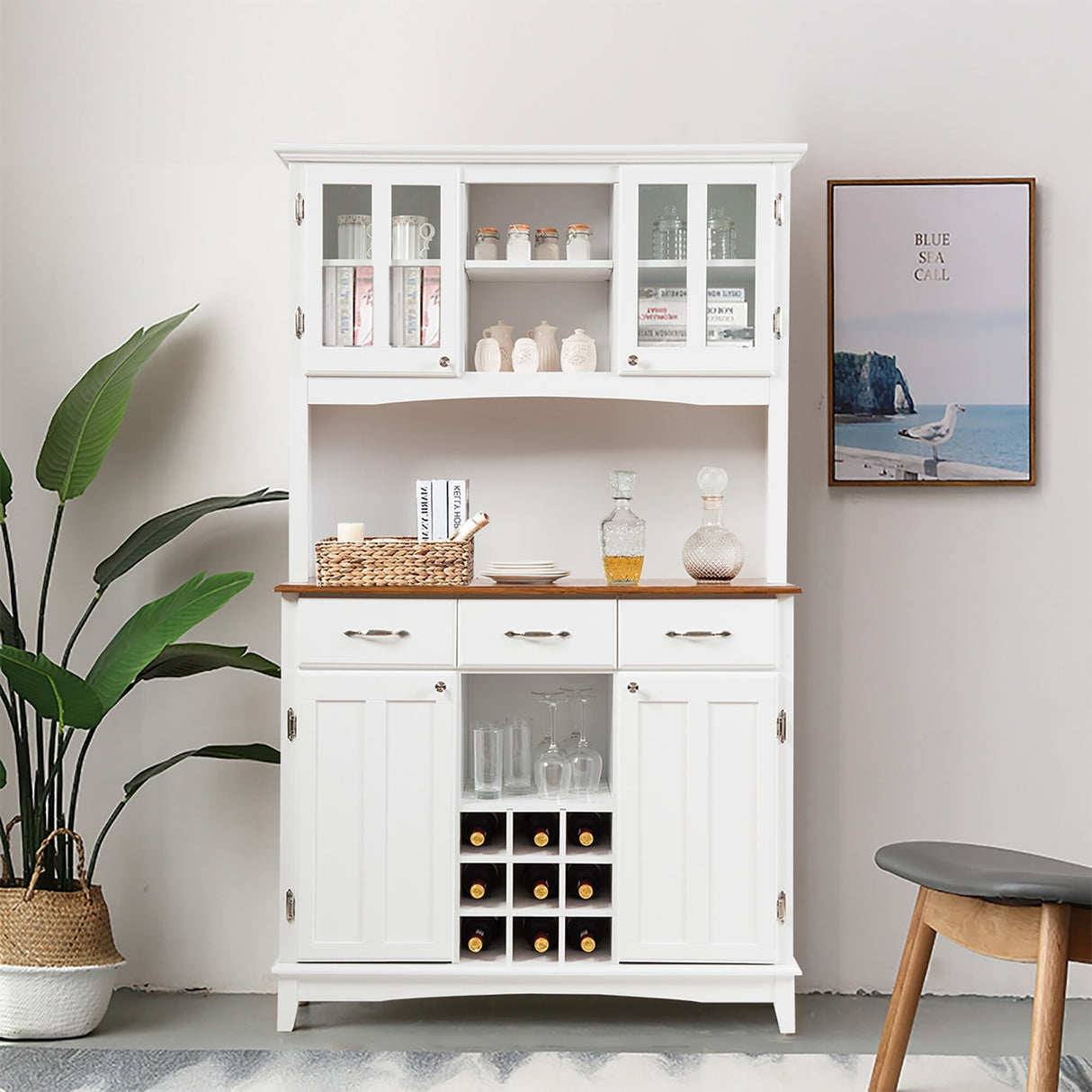 Wood Buffet Hutch Cabinet Kitchen Hutch Sideboard Buffet Cabinet