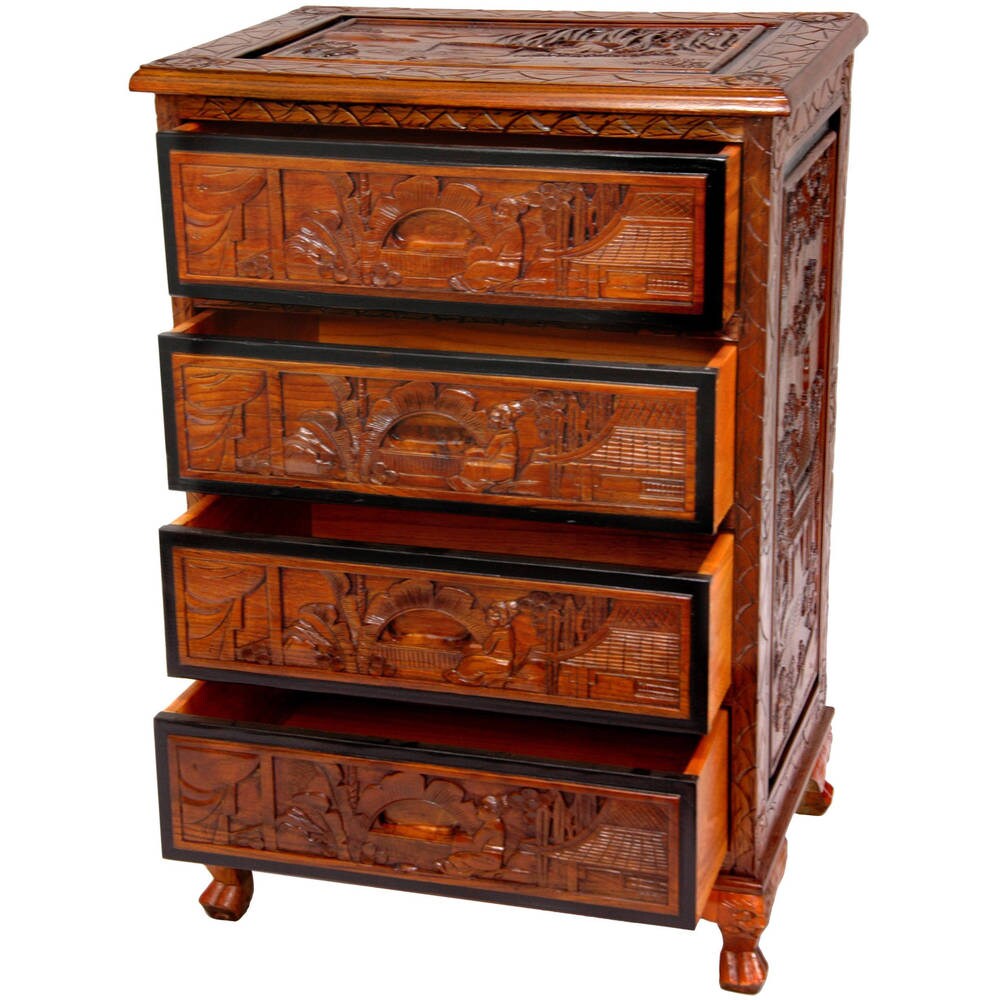 Handmade Wood Carved Two-tone Four Drawer Chest (China)