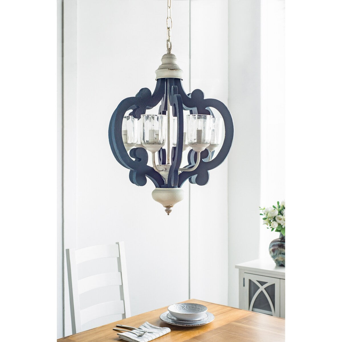 Wood Chandelier 6 - Light ,Wood Hanging Light Fixture, Bulb Not Included
