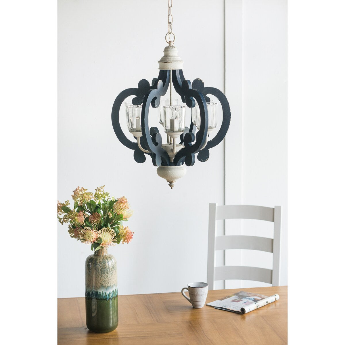 Wood Chandelier 6 - Light ,Wood Hanging Light Fixture, Bulb Not Included