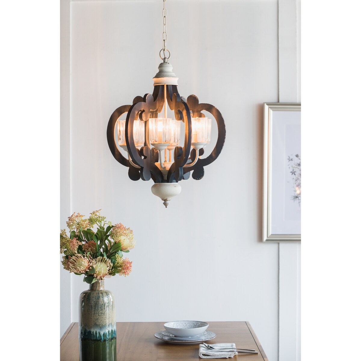 Wood Chandelier 6 - Light ,Wood Hanging Light Fixture, Bulb Not Included