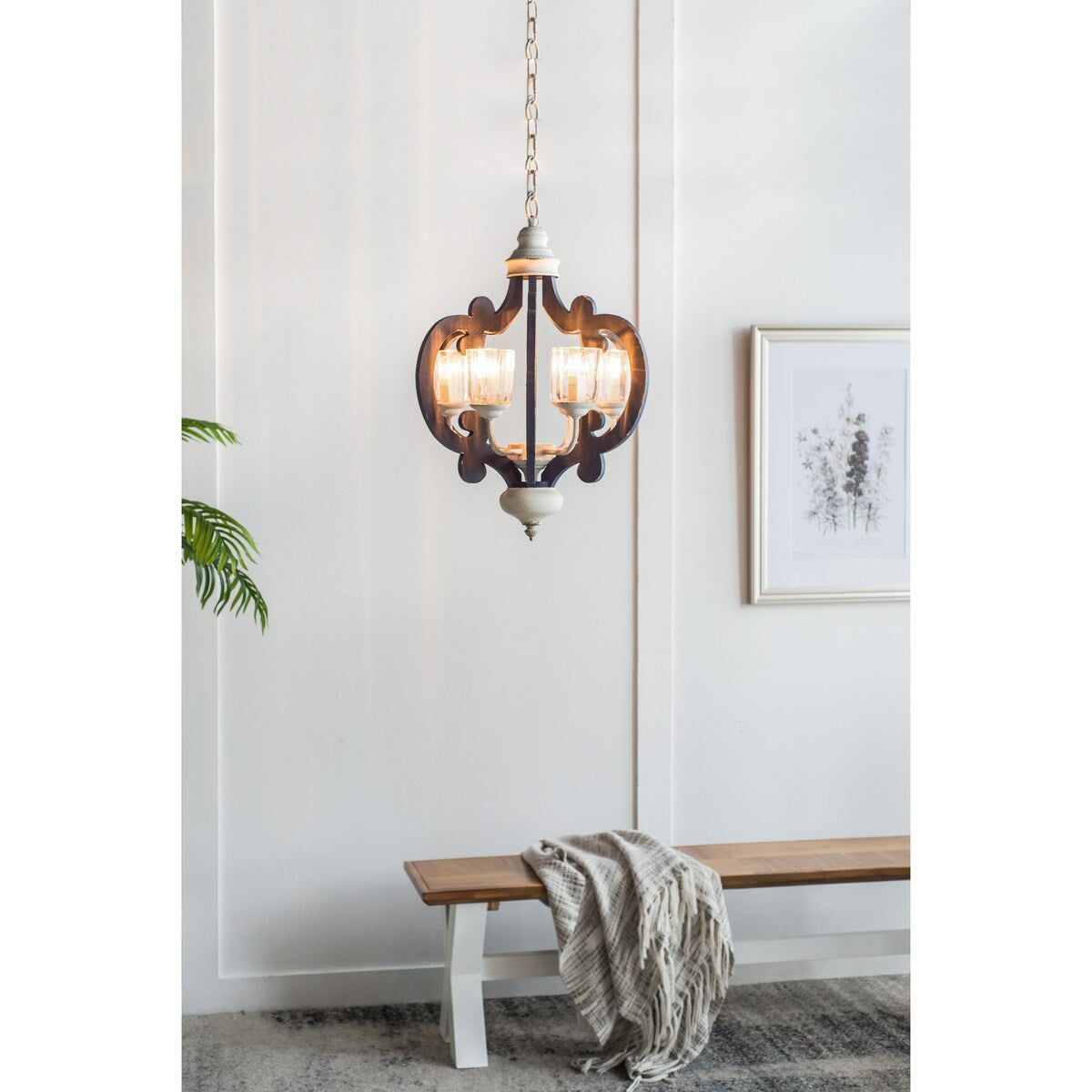 Wood Chandelier 6 - Light ,Wood Hanging Light Fixture, Bulb Not Included