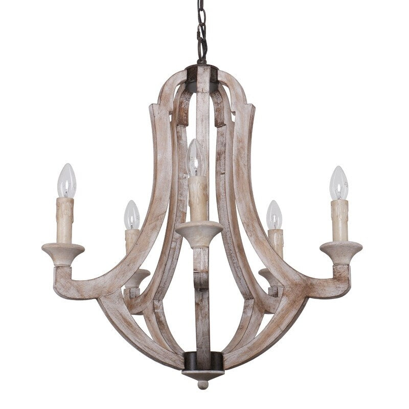 5 Light Farmhouse Wood Chandelier Pendant Lighting - N/A