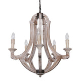 5 Light Farmhouse Wood Chandelier Pendant Lighting - N/A