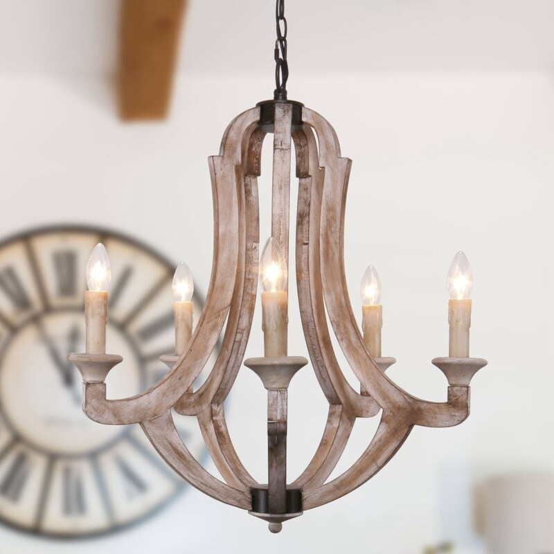 5 Light Farmhouse Wood Chandelier Pendant Lighting - N/A